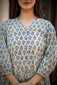 Women's Comfortable Midi-Length <b>Dress</b> Cotton Hand Block Printed Stylish Tiered Design Full Sleeve Eco-Friendly <b>Casual</b> <b>Dress</b> - Product Image 2