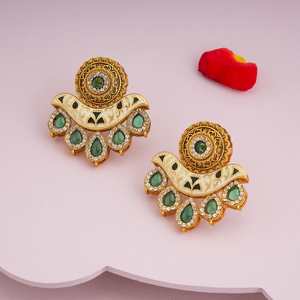 Antique-Style Religious <b>Stud</b> 184949 Featuring Floral Pattern Bezel Setting Zircon Brass Pearl <b>Turquoise</b> for Wedding Party - Product Image 6