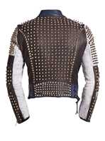 Veste en cuir véritable noir pour homme, faite à la main, sur mesure, avec doublure en toile, imperméable, style rock punk Brando, avec pointes argentées