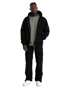 Custom Logo Embroidered 310g Men's XL Regular Fit Long Knitted 100% Cotton Solid Color O-<b>Neck</b> Lined Winter Hoodie - Product Image 1