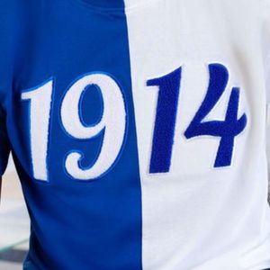 Mezza 1914 Sigma ciniglia T-Shirt blu in cotone Modulare bianco ricamato stile greco vita confraternita stile Sigma uomo T-Shirt - Product Image 5