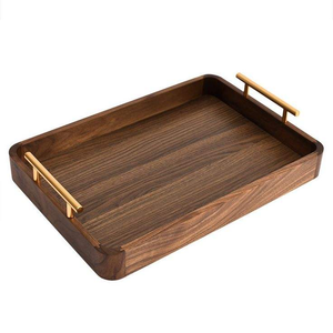 Plateau de service rectangulaire en bois d'acacia de haute qualité pour la nourriture, le petit-déjeuner, les desserts, avec poignée, pour la maison et les fêtes de Noël - Product Image 1