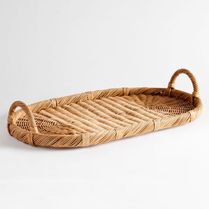 Handcrafted หวายถาดเสิร์ฟจับหรูหรารูปไข่ถาดอาหารเช้าสําหรับบ้านโรงแรมโต๊ะกาแฟถาดสําหรับตกแต่งห้องนั่งเล่น - Product Image 1