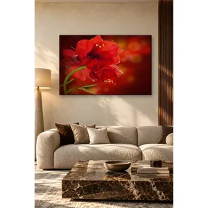 Fida Amaryllis Flowers on Glittering Red Background <b>Canvas</b> Print - Product Image 4