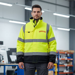 Chaqueta de Seguridad de Alta Visibilidad para Invierno, con Franjas Reflectantes, Logotipo Personalizado, ANSI Clase 1, Impermeable, con Luz LED Intermitente, de Algodón para Hombre - Product Image 1