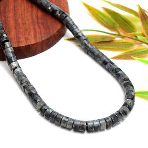 Natural Larvikite Round Black Beads Stone Strand From Rajasthan <b>for</b> Jewelry Making Fashion Wholesale Bulk - Product Image 2