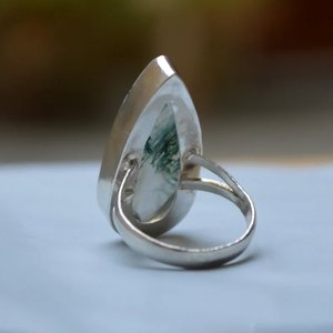 Pera verde ágata 925 banda dividida de plata esterlina declaración delicada anillo Unisex joyería de piedras preciosas naturales de alta calidad - Product Image 3