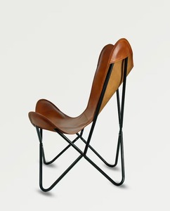 Silla de mariposa de cuero de estilo antiguo, silla de ocio plegable rústica para interiores/exteriores para oficina, comedor, sala de estar relajante - Product Image 2