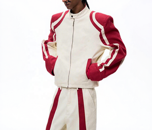 Conjunto Deportivo Unisex, Chaqueta Bomber a Rayas y Pantalones Acampanados, Cierre de Cremallera, Corte Holgado, Ropa de Primavera - Product Image 3