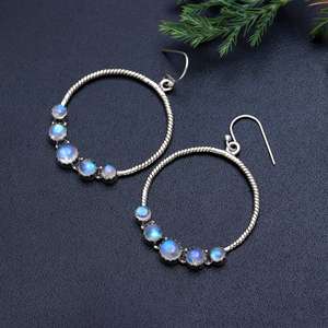 Women's Drop Earring Natural Rainbow Moonstone Gemstone June Birthstone Engagement Handmade <b>Jewelry</b> 925 Sterling Silver Earring - Product Image 3