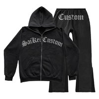 Sweat à capuche et pantalon de survêtement pour homme, 100% coton éponge, 400 GSM, respirant, entièrement zippé, avec logo OEM imprimé, détails délavés, pour l'extérieur en automne, personnalisable