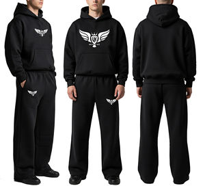 ชุดเซ็ตเสื้อฮู้ดและกางเกงสเวตแพนท์ทรงหลวมสำหรับผู้ชาย ผ้าฟลีซเนื้อหนัก ทรงโอเวอร์ไซส์ สไตล์สตรีทแวร์ - Product Image 1