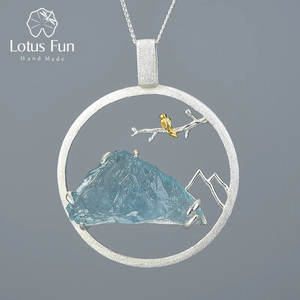 Collana con Ciondolo Lotus Fun Bird Whisper Slide, Design Animale Argento, Pietra Naturale Grezza, Stile Religioso con Acquamarina - Product Image 4