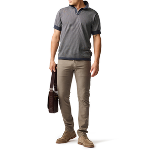 เสื้อโปโลชายสไตล์สปอร์ตคลาสสิค คอริบ แขนสั้น ลายทางตัดกัน ผ้าถัก คอตตอน ขายส่ง - Product Image 1