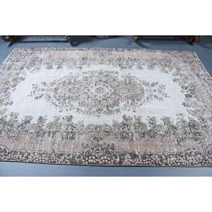 Alfombra Vintage, Alfombra Turca Grande de 5.6x8.6 pies, Alfombra de Lana Blanca con Estampado Animal - Product Image 3