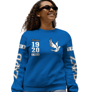 Zeta Phi เสื้อสเวตเตอร์คอกลมสีน้ำเงินสำหรับผู้หญิงรุ่นเบต้า1920ปักลายตัวอักษรกรีก - Product Image 5