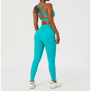 Active Women's Workout Set Seamless Yoga Leggings Long Sleeve Sports Bra <b>Top</b> Solid Ribbed Design 2-Piece Outfit Washed Technics - Product Image 3