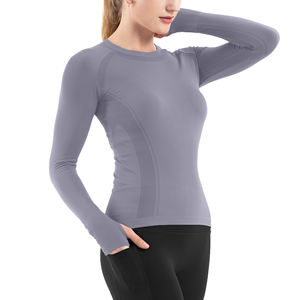 เสื้อโยคะแขนยาวสั่งทำโลโก้ขายส่งสำหรับผู้หญิง ผ้าแห้งเร็ว ระบายอากาศได้ดี ทรงเข้ารูปพิเศษ แอคทีฟแวร์ - Product Image 1