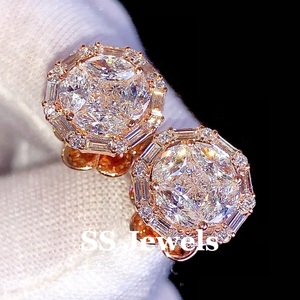 Lujo VVS Moissanite Cluster Stud Pendientes Redondo Baguette Marquise Corte en 925 Plata Oro Rosa Mujeres de moda - Product Image 4