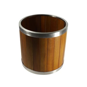 Maceta de jardín sólida de barril moderno, maceta de madera de estilo contemporáneo, Natural acabado pulido, anillos de Metal, exhibición de flores para el hogar - Product Image 3