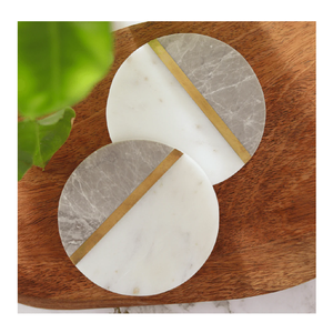 Sous-verre carré gris et blanc avec motif en laiton, fait à la main, écologique, style campagnard, pour la maison, l'hôtel, le restaurant, les mariages, les fêtes - Product Image 1