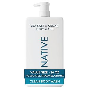 Gel de ducha Native más vendido para mujeres y hombres, con sal marina y cedro, botella con dosificador de 36 oz, sin sulfatos y suave para todo tipo de piel. - Product Image 1