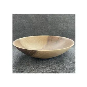 Restaurant tableware cheap reusable eco friendly rustic blank round wooden mixing serving bowl for food