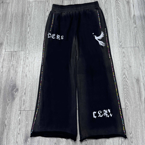 Conjunto de Sudadera con Capucha y Pantalones Deportivos Anchos de Estilo Vintage con Pedrería de Color Lavado Ácido, Traje Deportivo Holgado Personalizado, Ropa Deportiva Urbana - Product Image 3