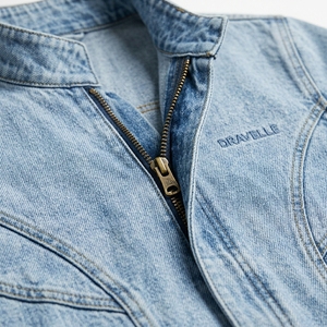 Chaqueta de Mezclilla Azul Jacquard Personalizada OEM para Hombre, Cuello Alto, Cremallera Oculta, Ropa Exterior Informal con Logotipo Bordado - Product Image 6