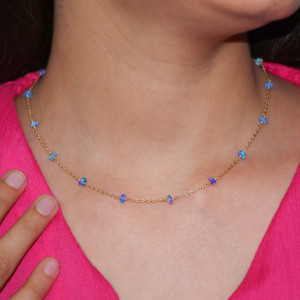 GOODSTONE, collar de plata de ley 925 para mujer, oro amarillo, cuentas de ópalo azul Natural, 16 tamaños, cuentas finas, regalo de piedra natal de boda - Product Image 2