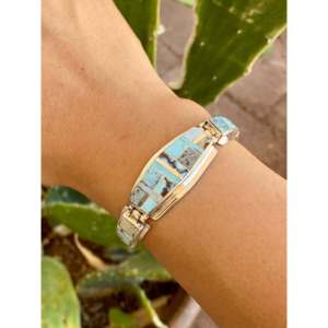 Pulsera de Eslabones Finos con Incrustaciones de Turquesa Natural Golden Hill y Plata de Ley de Stanley Manygoats - Product Image 2