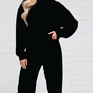 Bas de jogging coupe décontractée pour femmes 60% coton 40% polyester poignets élastiques survêtement polaire établi pour l'hiver noir - Product Image 6