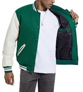 Nouvelles Idées de Produits 2026 – Blousons Varsity Personnalisés avec Logo Brodé sur Tissu Toile, Manches en Cuir Noir Tendance pour Hommes - Product Image 2