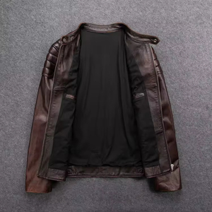 Veste en cuir personnalisée pour homme, vente en gros directe d'usine OEM ODM, mode, hiver, extérieur, col montant, coupe-vent, chauffante - Product Image 4