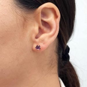 5-7mm Genuine Raw <b>Amethyst</b> Gemstone <b>Stud</b> <b>Earrings</b> Classic Style 925 Sterling Silver Jewelry Gold Finish February Birthstone Gift - Product Image 5