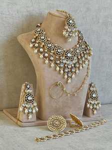 Hermoso diseño elegante boda compromiso aniversario fiesta desgaste Kundan circón joyería platino plateado gargantilla collar conjunto AM - Product Image 2