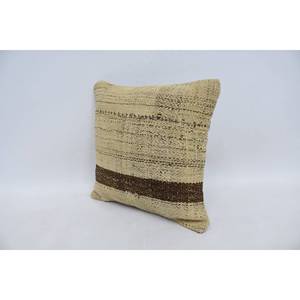 Beige Wool Woven Eco Friendly Non-Slip Luxury Vintage Embroidered Fluffy Rustic <b>Throw</b> <b>Pillow</b> 14x14 Inch for Floor Use - Product Image 4