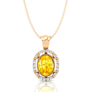 Collier à pendentif de style Halo en forme de saphir jaune naturel de forme ovale orné de vrais diamants en or massif 18 carats - Product Image 4