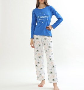 Women's Casual Fashion <b>Pyjamas</b> ODM Supply 100% Cotton Soft Smooth Jersey Fabric with Elastic Waist Closure <b>for</b> <b>Summer</b> Spring - Product Image 1