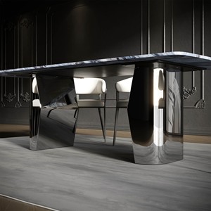 Mesa de Comedor Moderna de 200 cm con Base de Acero Inoxidable y Tapa de Mármol, Diseño para 6 Personas, Dubai - Product Image 4