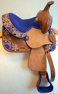 Sillín de cuero de calidad superior de doble tono occidental con diseño floral hecho a mano y asiento de gamuza suave a un precio asequible - Product Image 5