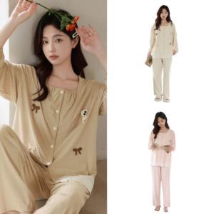 Conjunto de Pijamas para Mujer de Primavera, Otoño e Invierno, ODM, Absorbente de Humedad, Viscosa y Algodón, Ropa de Estar en Casa, Antiestática, Transpirable, Manga Larga - Product Image 1