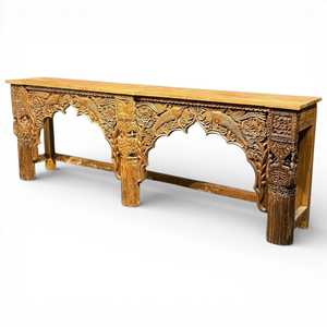 Mesa Consola Arqueada Vintage Hecha a Mano, Mueble de Madera Sólida Tradicional de Lujo para Sala de Estar y Entrada con Espejo - Product Image 1