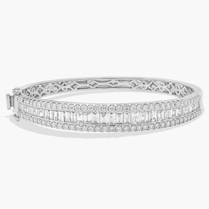 Elegante brazalete de diamantes de laboratorio de plata de ley refinada blanca de 14 quilates, corte Baguette de 5 quilates E VS1 IGI, conjunto de canal Certificado de lujo - Product Image 1