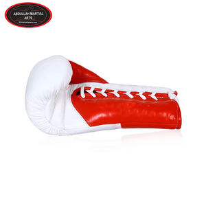Gants de boxe en cuir à lacets de haute qualité, 12 oz, avec logo personnalisé, blanc et rouge, prix de gros, par ABDULLAH MARTIAL ARTS - Product Image 4