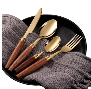 Juego de Cubiertos de Acero Inoxidable de Primera Calidad con Mango de Madera, Juego de Cubiertos para el Hogar, Restaurante y Regalos de Boda, Precio Económico - Product Image 3