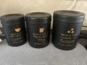 <b>Black</b> Coffee <b>Storage</b> Jar Modern Minimal Cylindrical Container with Printed Text Design - Product Image 6