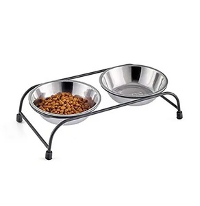 Marco de madera con acabado negro de diseño de lujo con cuenco de acero inoxidable para alimentación de alimentos y agua para mascotas - Product Image 4