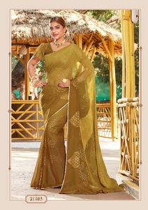 Chemisier en georgette sarie de meilleure qualité avec impression en feuille d'or et bordure en dentelle fantaisie pour femmes, approvisionnement d'usine en gros - Product Image 3