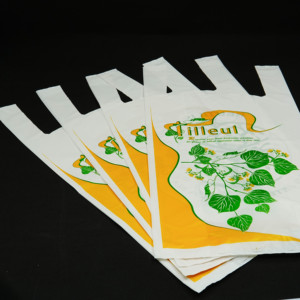 OEM/ODM 100% Sac de T-Shirt compostable avec impression de poignée de gilet Sac de T-shirt de supermarché personnalisé Fournisseur du Vietnam - Product Image 1